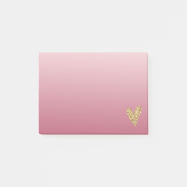 Notas Post-it® Corazón Purpurina Ombre Rosa (Anverso)
