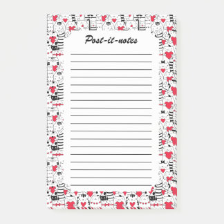 Notas Post-it® Corazón rojo de gato blanco negro