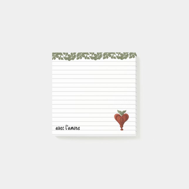 Notas Post-it® Corazón rojo, líneas regladas (Anverso)