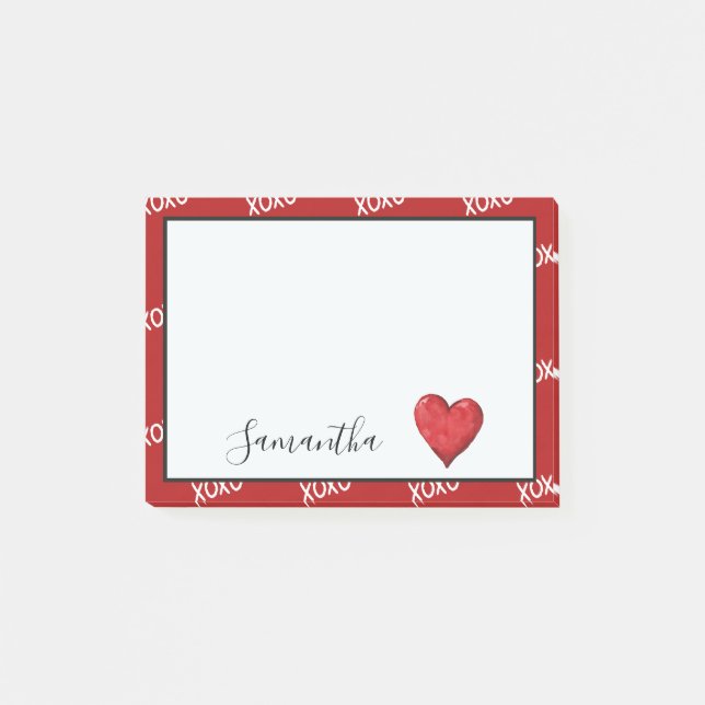 Notas Post-it® Corazón Rojo XOXO (Anverso)