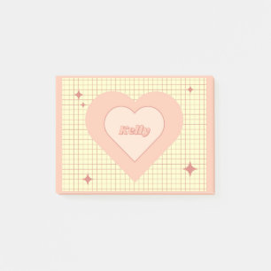 Notas Post-it® Corazón rosa con estampado de cuadros Día de San V