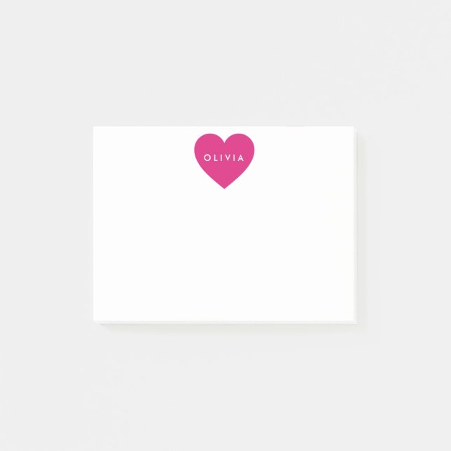 Notas Post-it® Corazón Rosa Moderno Personalizado (Anverso)