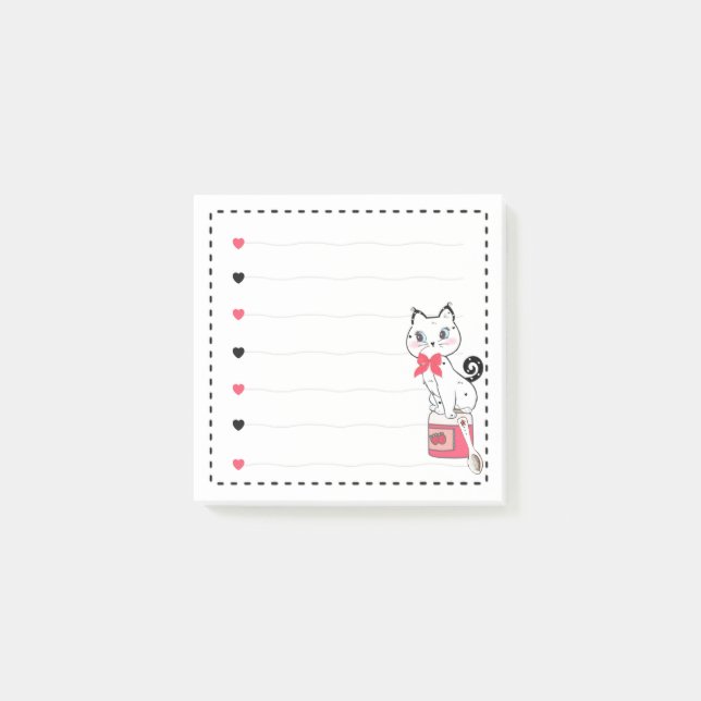 Notas Post-it® Corazón rosado de gato lindo Girly (Anverso)