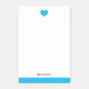 Notas Post-it® Corazón y borde azul cielo blanco y brillante, nom