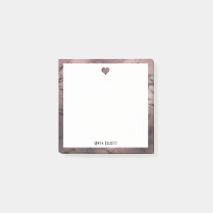 Notas Post-it® Corazón y borde de mármol de oro Rosa en blanco co