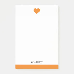 Notas Post-it® Corazón y borde Naranja blanco y brillante, nombre