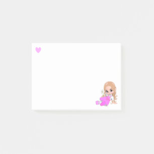 Notas Post-it® Corazón y hada linda con margarita en blanco