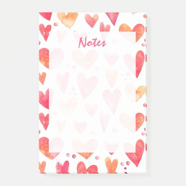 Notas Post-it® CORAZONES acuarelas (Anverso)