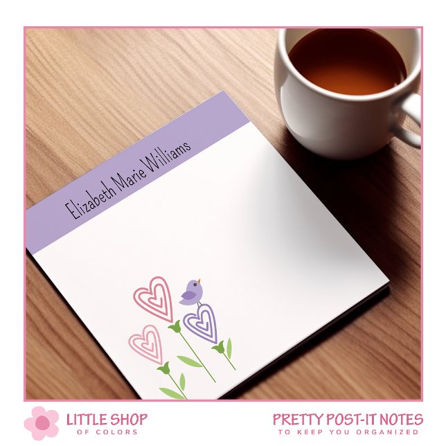 Notas Post-it® Corazones Florales Morados Personalizados (Subido por el creador)