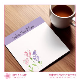 Notas Post-it® Corazones morados florales personalizados