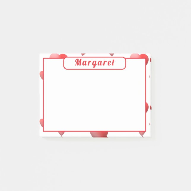 Notas Post-it® Corazones personalizados (Anverso)