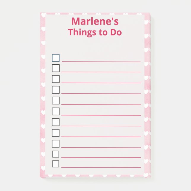 Notas Post-it® Corazones personalizados sobre cosas rosas que hac (Anverso)