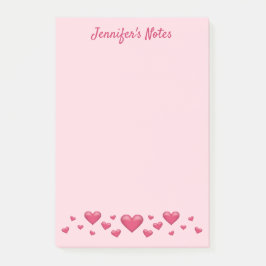 Notas Post-it® Corazones rosados del día de San Valentín y texto