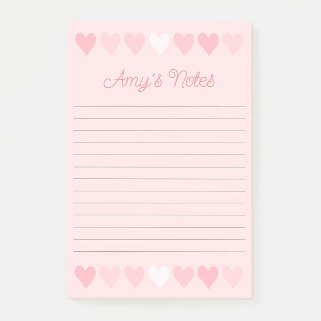 Notas Post-it® Corazones rosados dulces (Anverso)