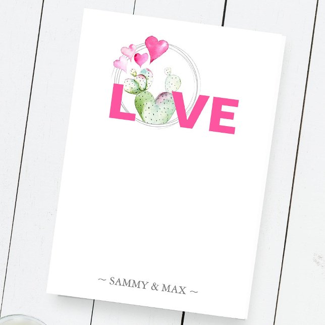 Notas Post-it® Corazones y cactus de San Valentín personalizados (Valentines post it notes personalized with your name and watercolor art by Victoria Grigaliunas )