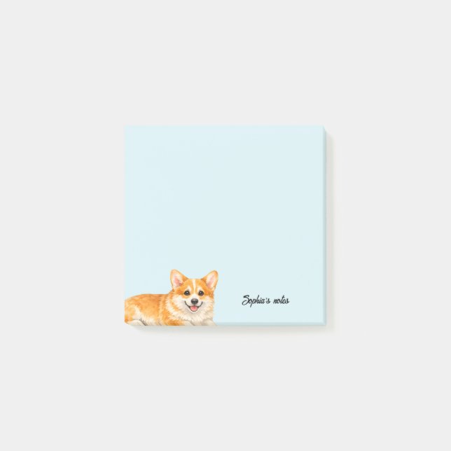 Notas Post-it® Corgi de Acuarela Lindo Personalizado de Moda (Anverso)