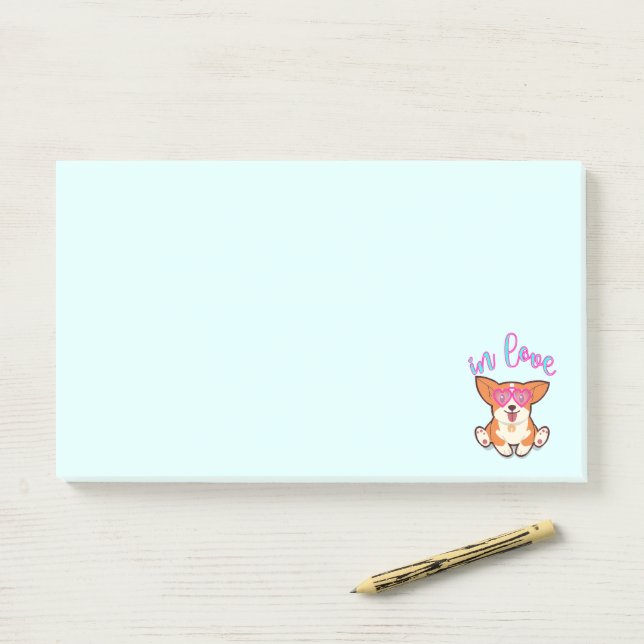 Notas Post-it® corgi en amor (En escritorio)