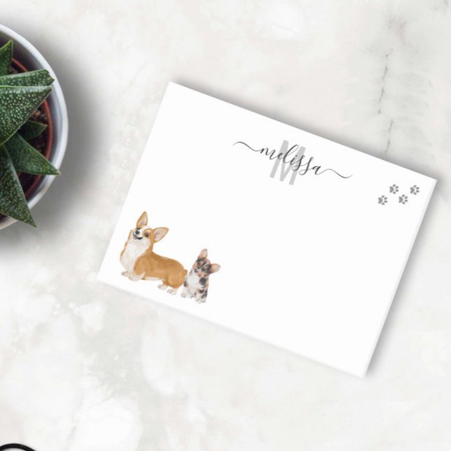 Notas Post-it® Corgi Love acuarela Monograma personalizado (Subido por el creador)
