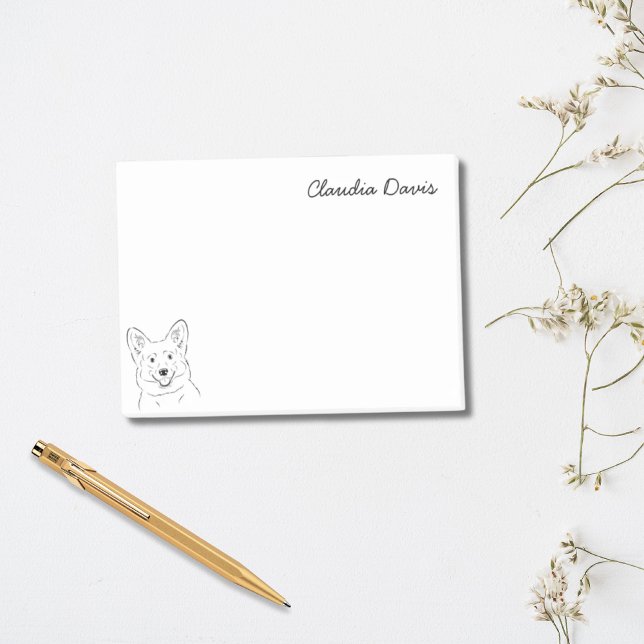Notas Post-it® Corgi Lover Perro simple Negro y Blanco Personaliz (Corgi Lover Simple Dog Black & White Personalized Post-it Notes)