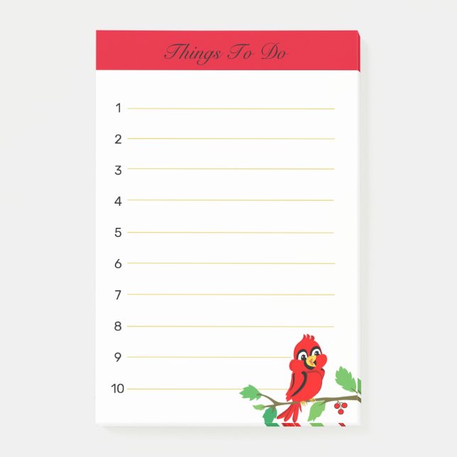 Notas Post-it® Cosas alegres, alegres, de cardenal rojo birdy (Anverso)