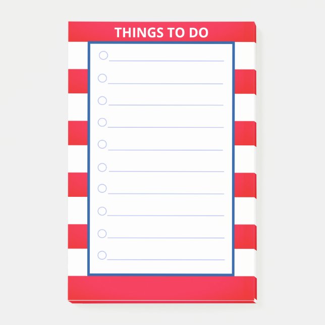 Notas Post-it® Cosas que hacer con rayas rojas y blancas (Anverso)