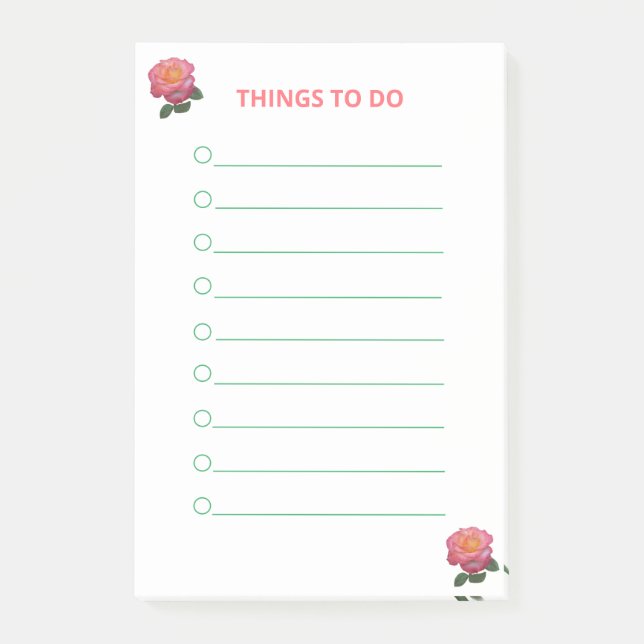 Notas Post-it® Cosas que hacer con rosas rosadas (Anverso)