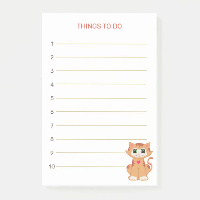 Notas Post-it® Cosas que hacer & gatito atigrado naranja (Anverso)