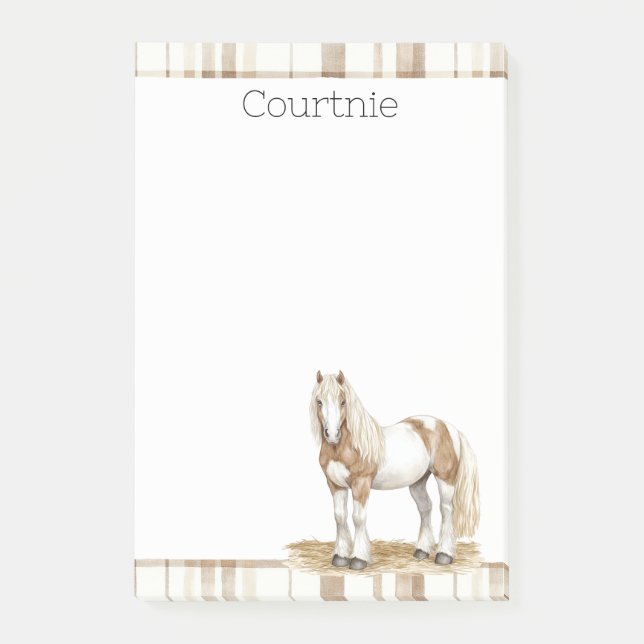 Notas Post-it® Cowgirl Brown Plaid Stripes Horse (Anverso)