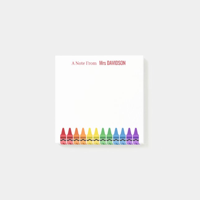 Notas Post-it® Crayones de Arcoíris Personalizados para Maestros (Anverso)