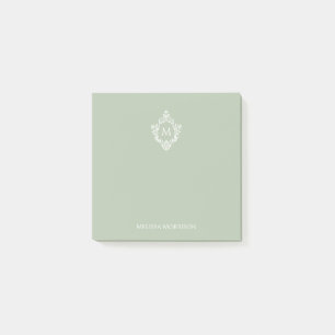 Notas Post-it® Crest Monograma Verde Sage Elegante Inicial 