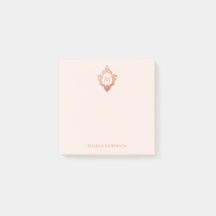 Crestón de monograma rosa elegante vintage dorado 