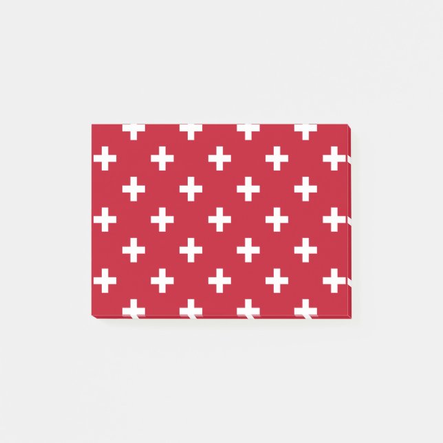 Notas Post-it® Cruces de polka blanca sobre rojo (Anverso)