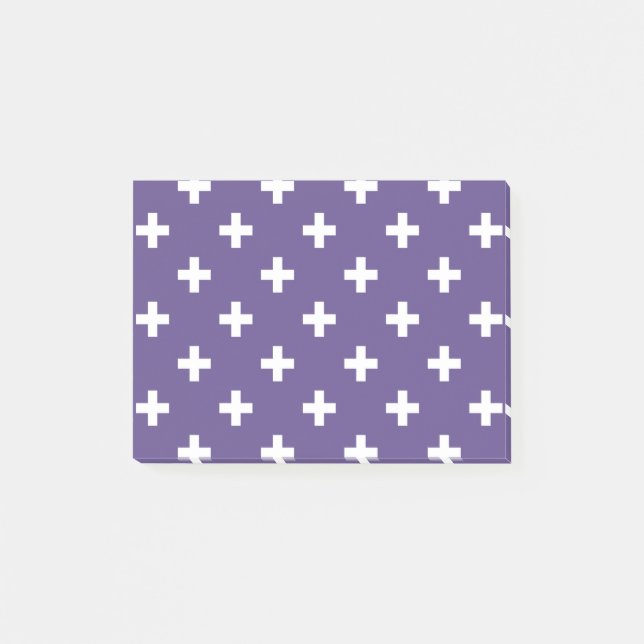 Notas Post-it® Cruces de polka blanca sobre ultravioleta (Anverso)