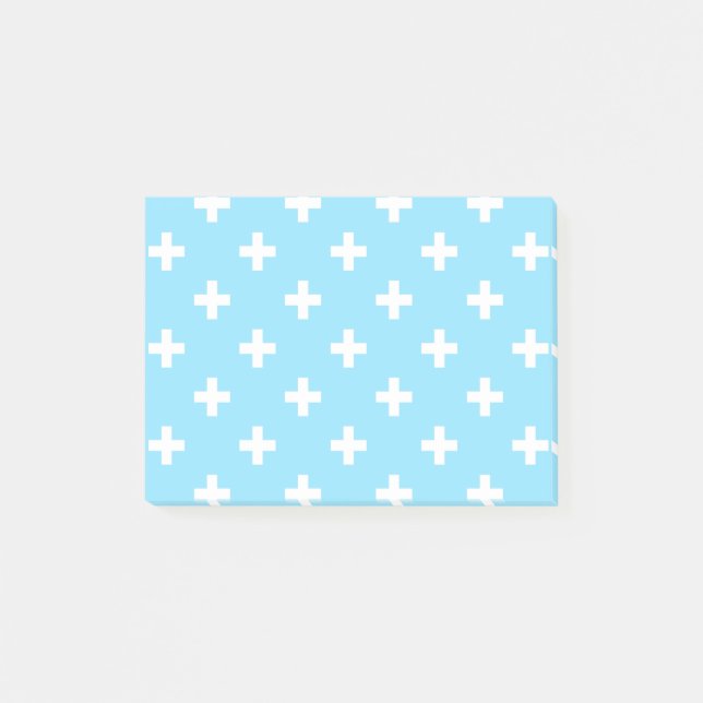 Notas Post-it® Cruces de polka blanco sobre azul bebé (Anverso)
