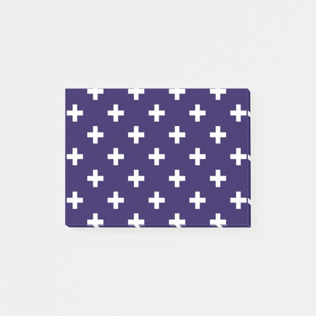 Notas Post-it® Cruces de polka blanco sobre azul marino (Anverso)