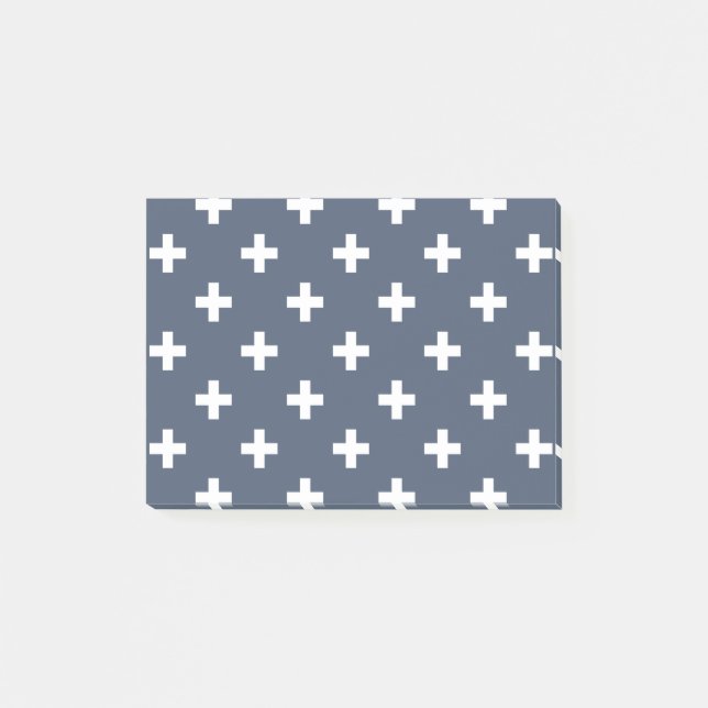 Notas Post-it® Cruces de polka blanco sobre gris azul (Anverso)