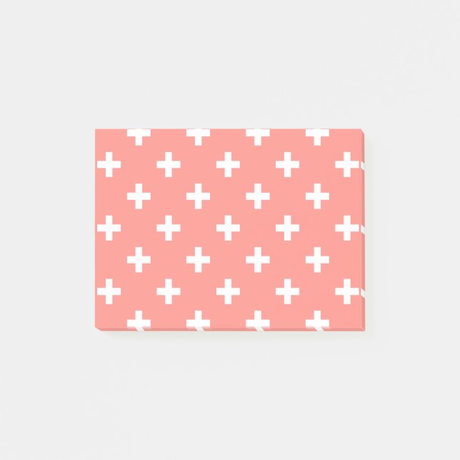 Notas Post-it® Cruces de polka blanco sobre melocotón (Anverso)