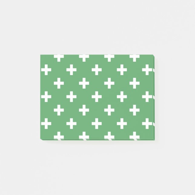 Notas Post-it® Cruces de polka blanco sobre verde (Anverso)