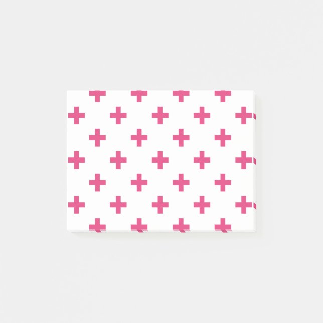 Notas Post-it® Cruces de polka de Fuchsia sobre blanco (Anverso)