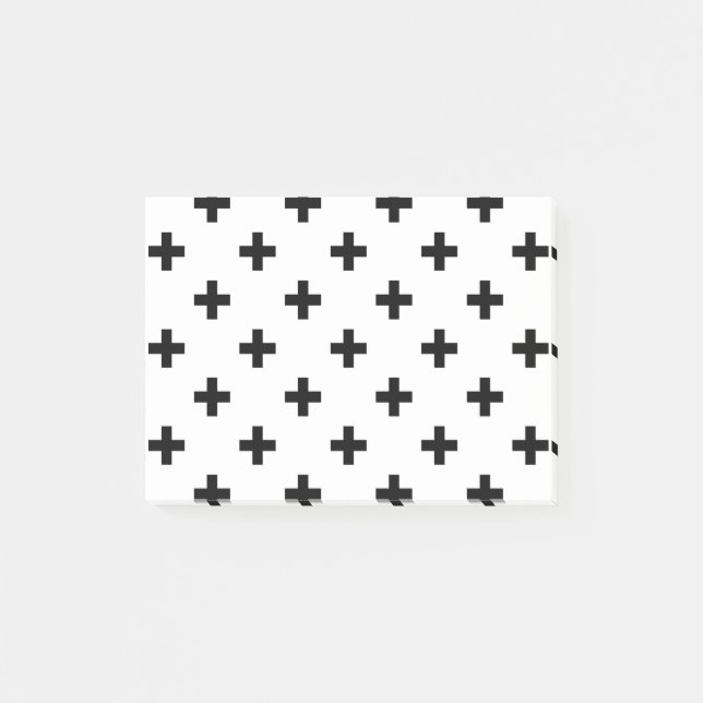 Notas Post-it® Cruces de polka negra sobre blanco (Anverso)