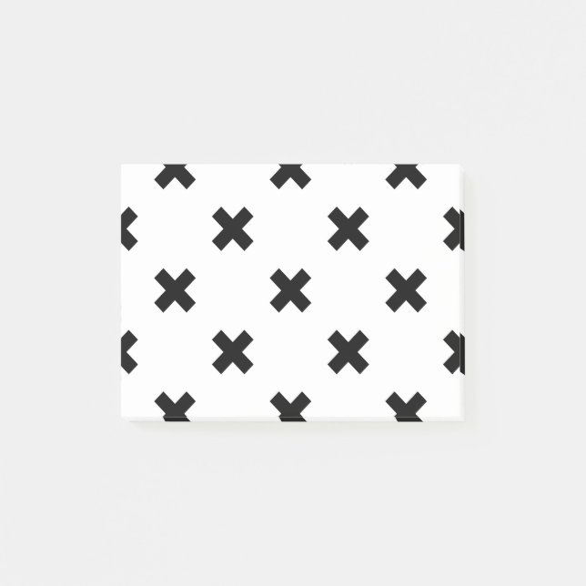 Notas Post-it® Cruces de polka negra sobre blanco (Anverso)