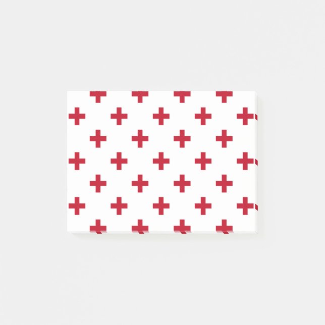 Notas Post-it® Cruces de polka roja sobre blanco (Anverso)