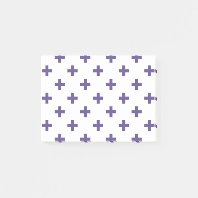 Notas Post-it® Cruces de polka ultravioleta sobre blanco (Anverso)