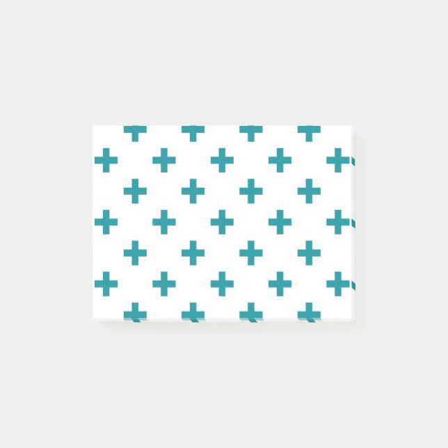 Notas Post-it® Cruces de polka verde azuladas sobre blanco (Anverso)