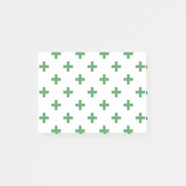 Notas Post-it® Cruces de polka verde sobre blanco (Anverso)