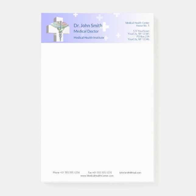 Notas Post-it® Cruz Blanca Holográfica Médica 3D Caduceus (Anverso)