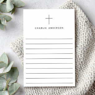 Notas Post-it® Cruz cristiana elegante con nombre en línea blanca