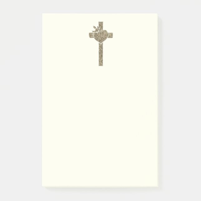 Notas Post-it® Cruz de oro con religioso elegante de la paloma y (Anverso)