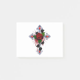 Notas Post-it® Cruz de Plata con una Rosa Roja