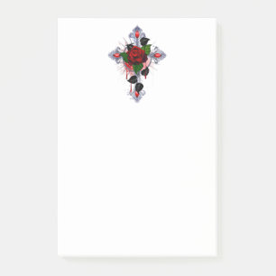Notas Post-it® Cruz de Plata con una Rosa Roja